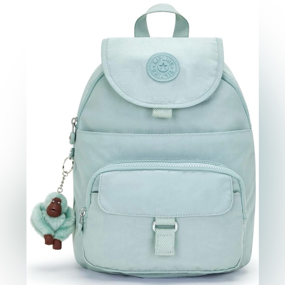 Kipling Mint Green Mini Backpack with Monkey Charm